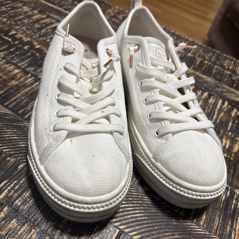 Skechers Bobs Copa Sneakers Women's 8.5 Off White Canvas Platform Slip-on